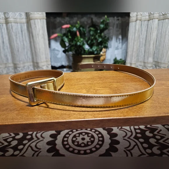 Vintage 1980s Metallic Gold Belt - Picture 1 of 7